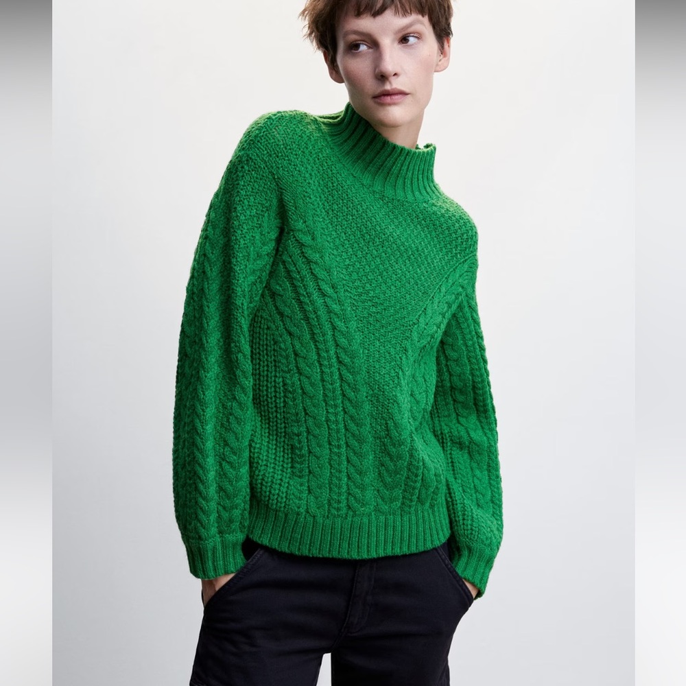Mango Braided Cable Knit sweater with perkins neck